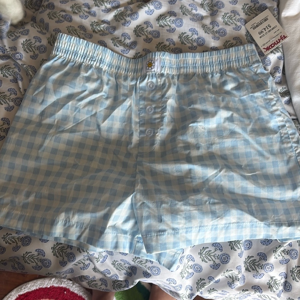 Blue flannel boxer shorts, size small, never worn